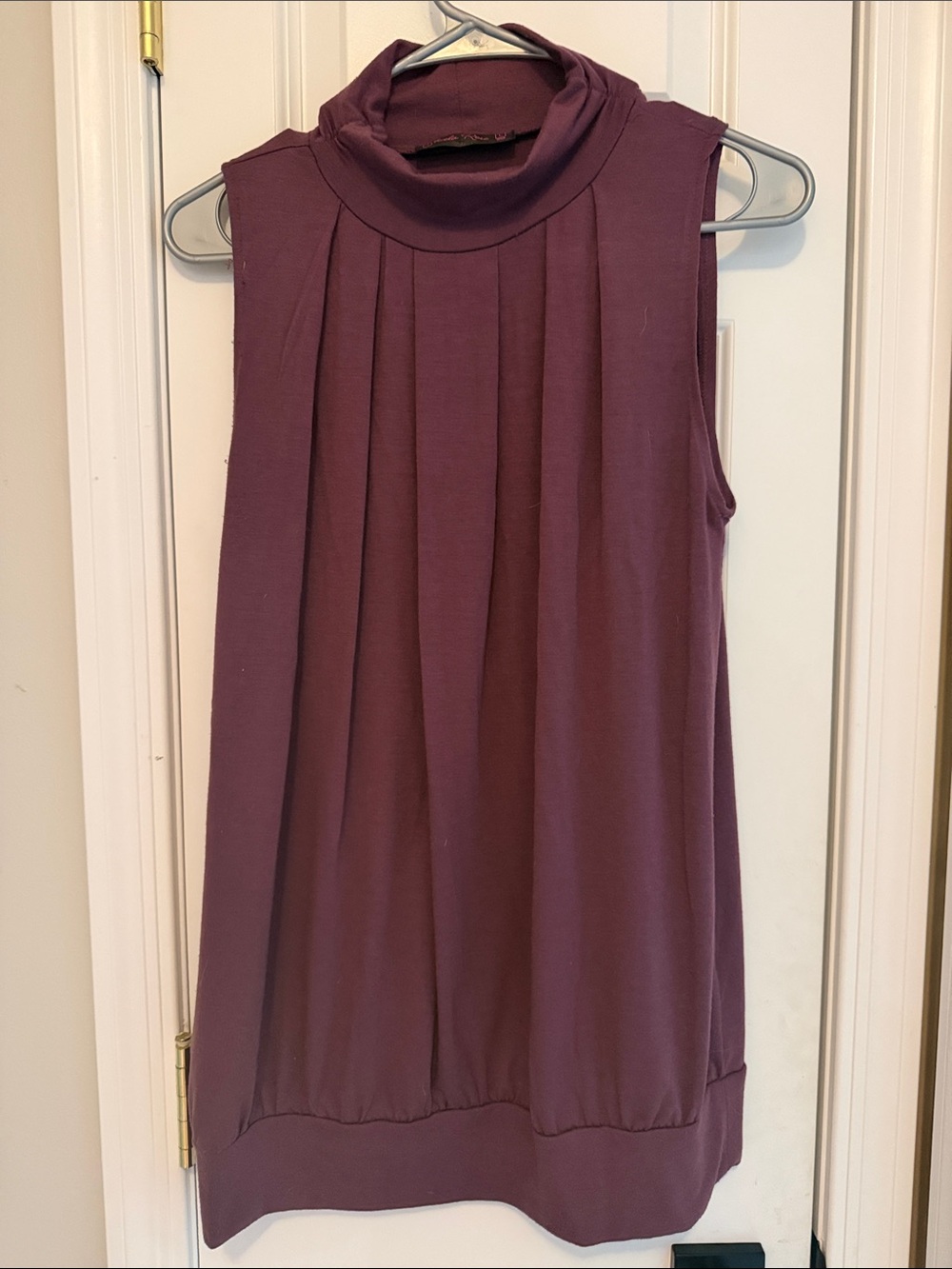 Sleeveless Pleated Mock Neck Camisole - Plum